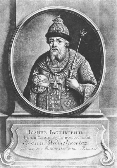 Ivan IV den Forfærdelige, Ruslands zar (litho) af School Russian