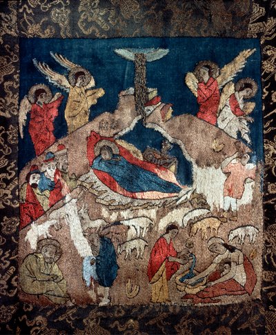 La nativite (Nativity) - Detalje af et ligklæde af en russisk mester, uld, silke og guld- og sølvtråde af School Russian