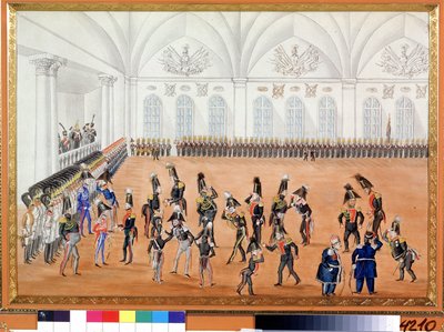 Vagtparaden. Anonymt maleri. Akvarel på papir, ca. 1820. Russisk kunst, satire. A. Pushkin Memorial Museum, Sankt Petersborg. af School Russian