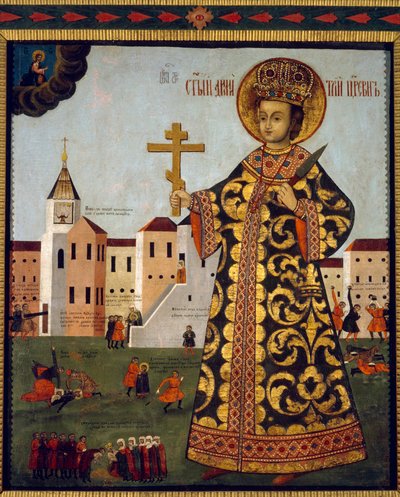 Tsarevich Demetrius (1582-1591) (eller Dimitri af Moskva, foran byen Uglich i Rusland). Anonym maleri, tempera på træ af School Russian