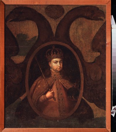 Portræt af regenten Sophie Alexeievna Romanova (1657-1704). Maleri af en russisk mester, olie på lærred, ca. 1680. Gammel traditionel russisk kunst af School Russian