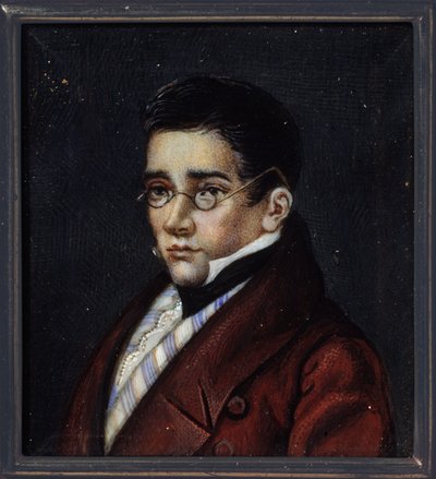 Portræt af dramatikeren Alexander Sergeyevich Griboiedov (Alexander S. Griboyedov) (1795-1829). Værk af en russisk mester, akvarel og gouache på horn, ca. 1820. Russisk kunst af School Russian