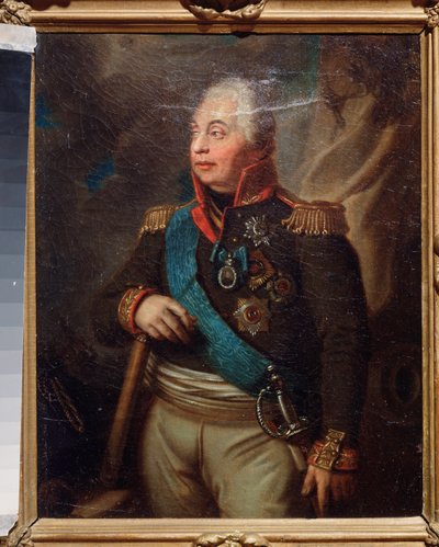 Portræt af marskal prins Mikhail Kutuzov (M. Golenishchev-Koutuzov (Golenishchev Kutuzov) (1745-1813).(General-in-chief for hærene i Rusland, under det russiske felttog (1812) af Napoleon Bonaparte (1769-1821). Maleri af en russisk mester, i dag af School Russian
