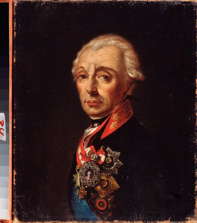 Portræt af marskal generalissimo prins Alexander Suvorov (1729-1800). Maleri af en russisk mester, olie på lærred, slutningen af ​​1700-tallet. Far Eastern Art Museum, Khabarovsk (Rusland). af School Russian