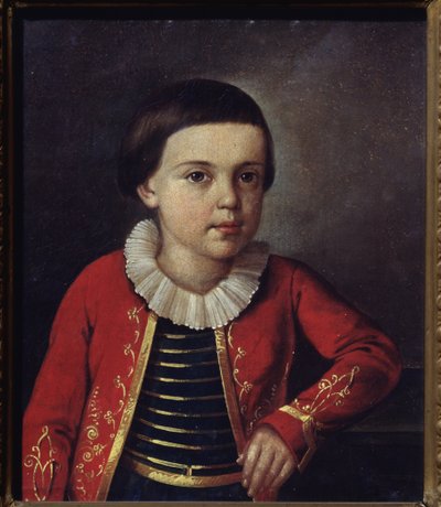 Portræt af digteren Mikhail Lermontov (1814-1841), som barn. Maleri af en russisk mester, olie på lærred af School Russian