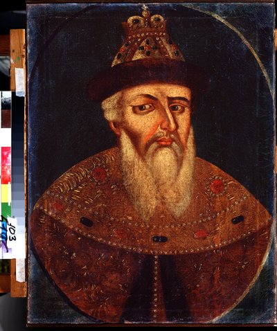 Portræt af zaren Ivan IV den Forfærdelige (1530-1584) (Portræt af Zaren Ivan IV den Forfærdelige). Anonymt maleri, olie på lærred, 68 x 53 cm, begyndelsen af ​​1700-tallet. Statens kunstmuseum, Nizhny Tagil, Rusland. af School Russian