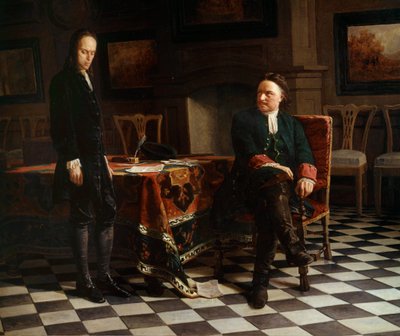 Portræt af Peter I den Store (1672-1725), russisk zar og hans søn Alexis (1690-1718) Maleri af den russiske skole af School Russian