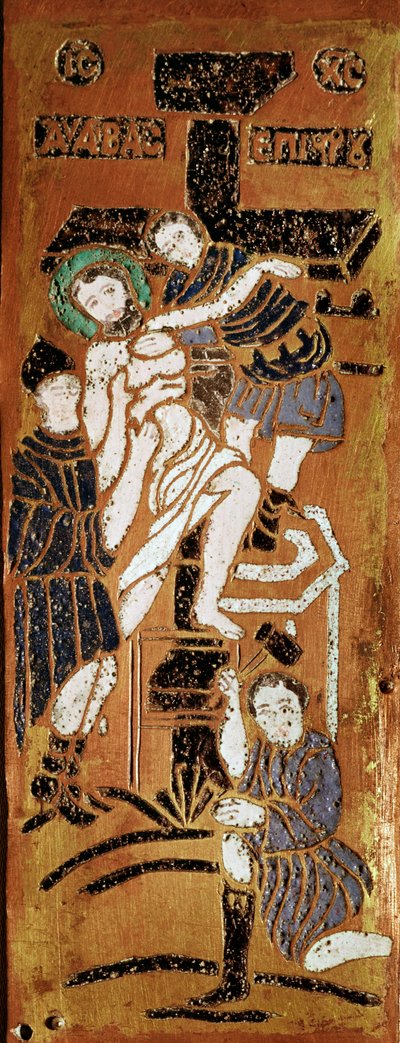 Russisk kunst, korsfæstelsen, emalje fra det 16. århundrede Madrid, Museo Lazaro Galdiano af School Russian