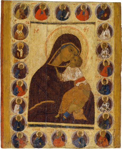Russisk ikon: Vor Frue af Ømhed med udvalgte hellige. Tempera på panel, anden halvdel af det 15. århundrede, Museum for historie og kunst, Suzdal af School Russian