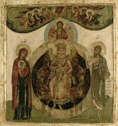 Russisk ikon af Sophia, den hellige visdom, der troner i form af en fyrig bevinget engel (panel) af School Russian