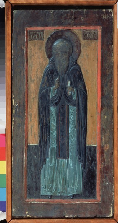 Sankt Zosimus af Solovki (død 1478). Russisk ikon, polykrom udskåret træ, midten af ​​1500-tallet. Gammel traditionel russisk kunst fra Norden. Regionalt museum for kunst og brugskunst, Smolensk (Rusland). af School Russian