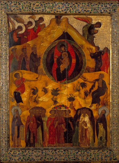 Forsamlingen af Jomfru russisk ikon af 1560. Rusland, Monastere Solonsky af School Russian