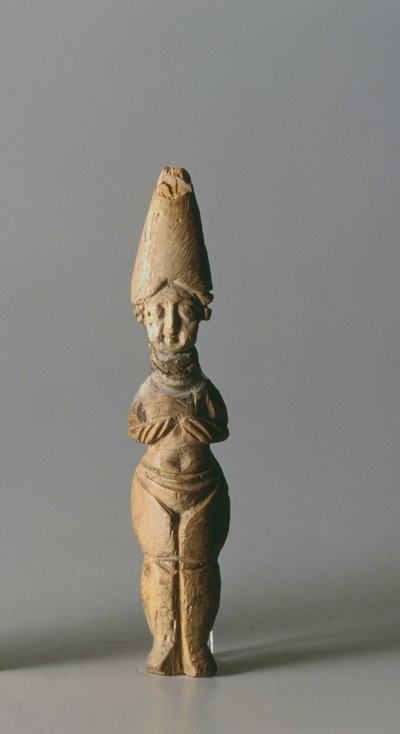 Figur med høj hat, fra Susa, Iran, 4.-6. århundrede e.Kr. (knogle) af School Sasanian