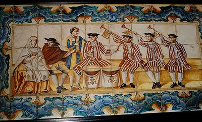 Azulejos-fliser, der forestiller trompetister og en trommeslager (keramik) af School Spanish