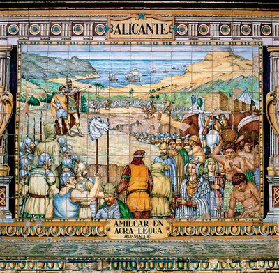 Carthaginians ledet af Hamilcar og hans søn Hannibla og grundlaget for Alicante af School Spanish