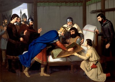 Wilfred den behåredes død (olie på lærred) af School Spanish