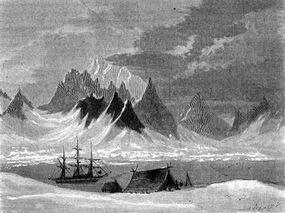 Udsigt på Spitsbergen-øerne, Svalbard-øgruppen, illustration fra 
