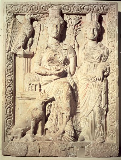 Relief forestillende prinsesse Zenobia (d.p.272) og en kvindelig ledsager (sten) af School Syrian