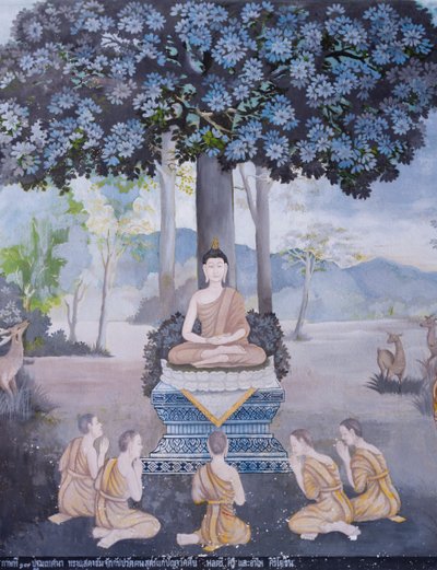 Freske, der viser en scene fra Buddhas liv, Wat Phra That Doi Suthep-templet (freske) af School Thai