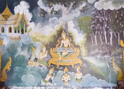 Fresko, der viser en scene fra Buddhas liv, Wat Phra That Doi Suthep-templet af School Thai