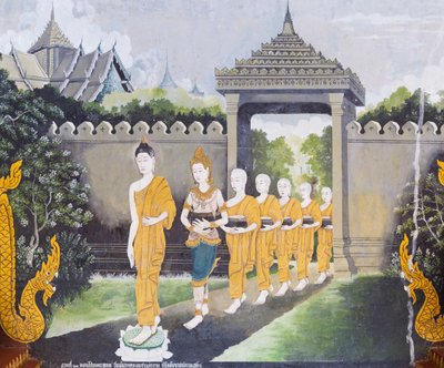 Fresko, der viser en scene fra Buddhas liv, Wat Phra That Doi Suthep-templet af School Thai