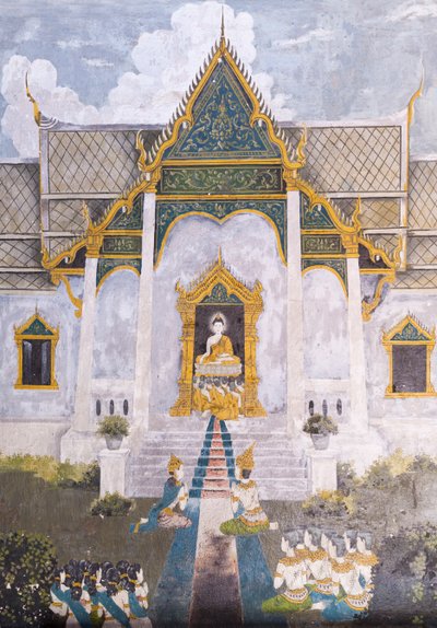 Fresko, der viser en scene fra Buddhas liv, Wat Phra That Doi Suthep-templet af School Thai