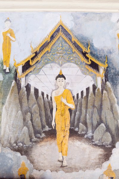 Freske, der viser en scene fra Buddhas liv, Wat Phra That Doi Suthep-templet (freske) af School Thai