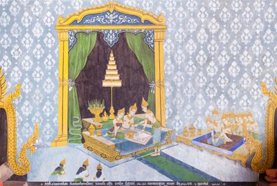 Fresko, der viser en scene fra Buddhas liv, Wat Phra That Doi Suthep-templet af School Thai