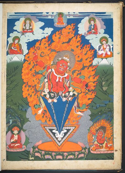 Tilføje. Eller. 3052  En af 12 tegninger, der viser tibetanske guddomme af en tibetansk kunstner, sandsynligvis i Lhasa, ca. 1800    (gouache på papir) af School Tibetan