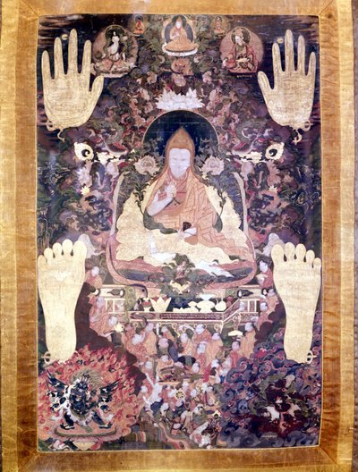 Blo Bzang Rgya ktso, den femte Dalai Lama, den mest berømte og vigtige i historien. Tibetansk Thai-ka, Guimet Museum, Paris af School Tibetan