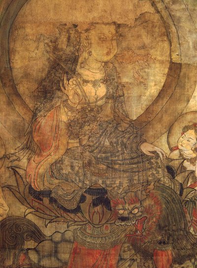 Tibetansk kultur: Manjushri (manjusri). Blæk på silke, størrelse: 96x60 af School Tibetan