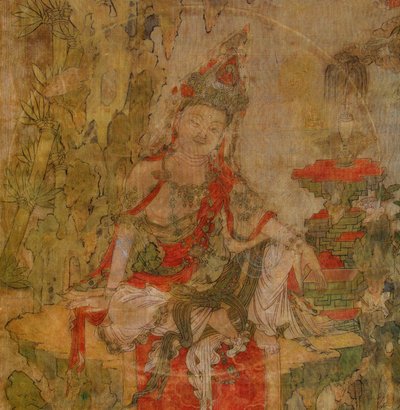 Tibetansk kultur: Vand og måne Kuan-Yin (Guanyin). Tempera på silke, størrelse: 101,5x59,5, begyndelsen af 1100-tallet, State Hermitage, St. Petersburg af School Tibetan