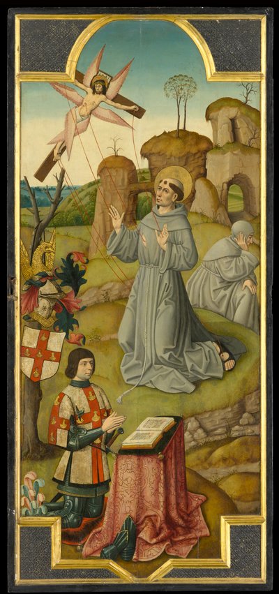 St. Francis modtager Stigmata; (verso) Kristus i Getsemane Have, omkring 1470 (olie på panel) af School of Amiens