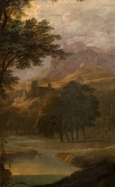 Landskab med slot i afstand, 1725. af School of Jacques Rousseau