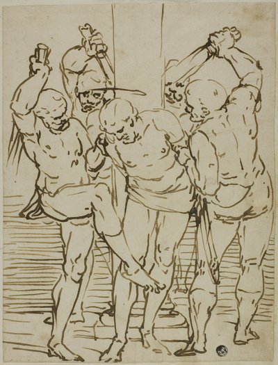 Kristi flagellation af School of Luca Cambiaso