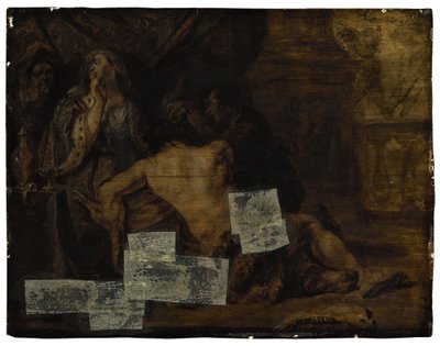Samson, der sover i Delilahs skød, bliver klippet af sit hår (Dommerbogen 16:19). af School of Peter Paul Rubens