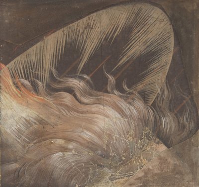 Hoved af en apostel omgivet af en tunge af ild og en Nimbus: Fragment..., 1500-50. af School of Raphael.