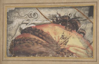 Tapestry Cartoon Fragment: Toppen af kvindens hoved med hår flettet over en klud..., 1500-50. af School of Raphael.