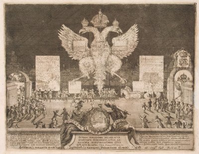 Fyrværkeri i Moskva den 1. januar 1704 i anledning af erobringen af den svenske fæstning Nyenskans, 1705 af Schoonebeek