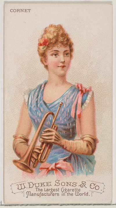 Cornet, fra Musical Instruments-serien N82 til Duke-cigaretter, 1888., 1888. af Schumacher and Ettlinger
