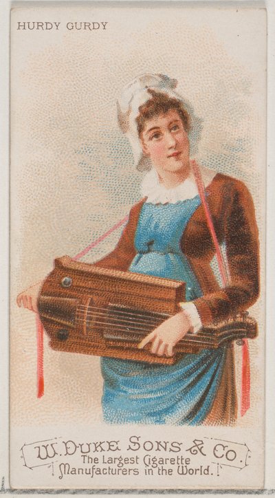 Hurdy Gurdy, fra Musical Instruments-serien N82 til Duke-cigaretter, 1888., 1888. af Schumacher and Ettlinger
