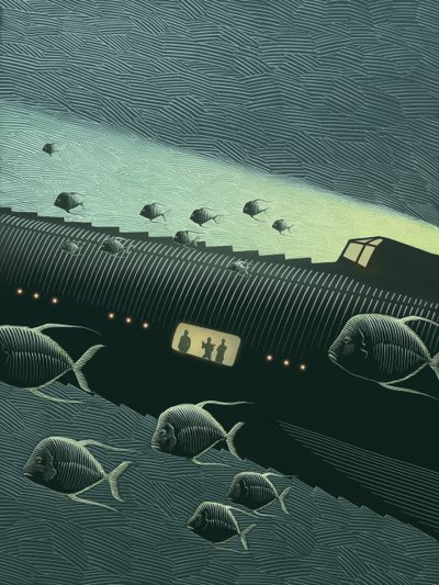 20,000 Leagues Under the Sea, 2006 (scratchboard, farvelagt digitalt) af Scott McKowen