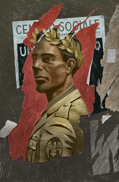 Coriolanus, 2016 (scratchboard, farvelagt digitalt) af Scott McKowen
