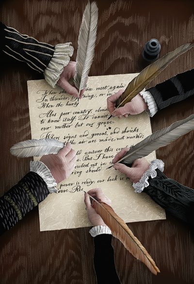 Equivocation, 2015 (scratchboard, farvelagt digitalt) af Scott McKowen