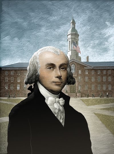 James Madison, 2008 (scratchboard, farvelagt digitalt) af Scott McKowen