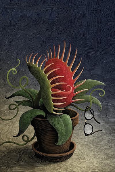 Little Shop of Horrors, 2015 (scratchboard, farvelagt digitalt) af Scott McKowen