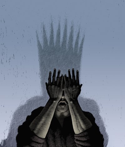 Macbeth, 2000 (scratchboard, farvelagt digitalt) af Scott McKowen