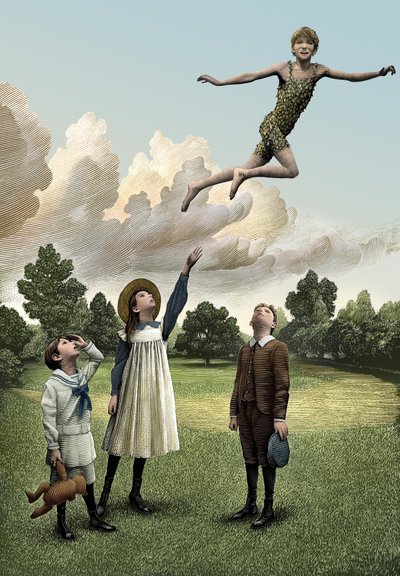 Peter Pan, 2008 (scratchboard, farvelagt digitalt) af Scott McKowen