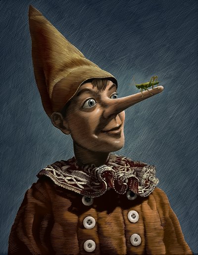 Pinocchio, 2013 (scratchboard, farvelagt digitalt) af Scott McKowen