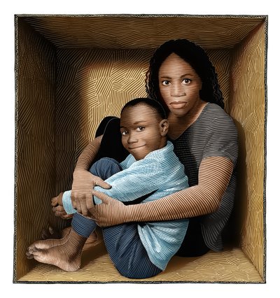 Room, 2018 (scratchboard, farvelagt digitalt) af Scott McKowen